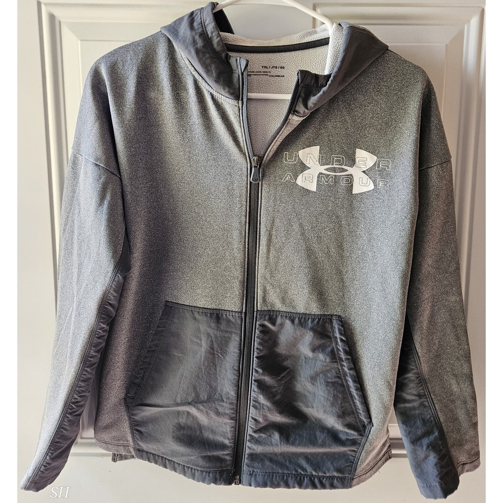 Under Armour Youth XL‎ ColdGear Full Zip Hoodie Gray Fleece Jacket Boys Girls...